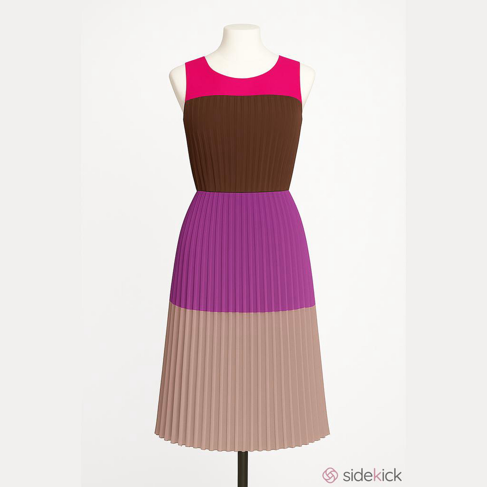 Julie Dillon Chiffon Silk Pleated Dress Size 6
 Pink purple tan